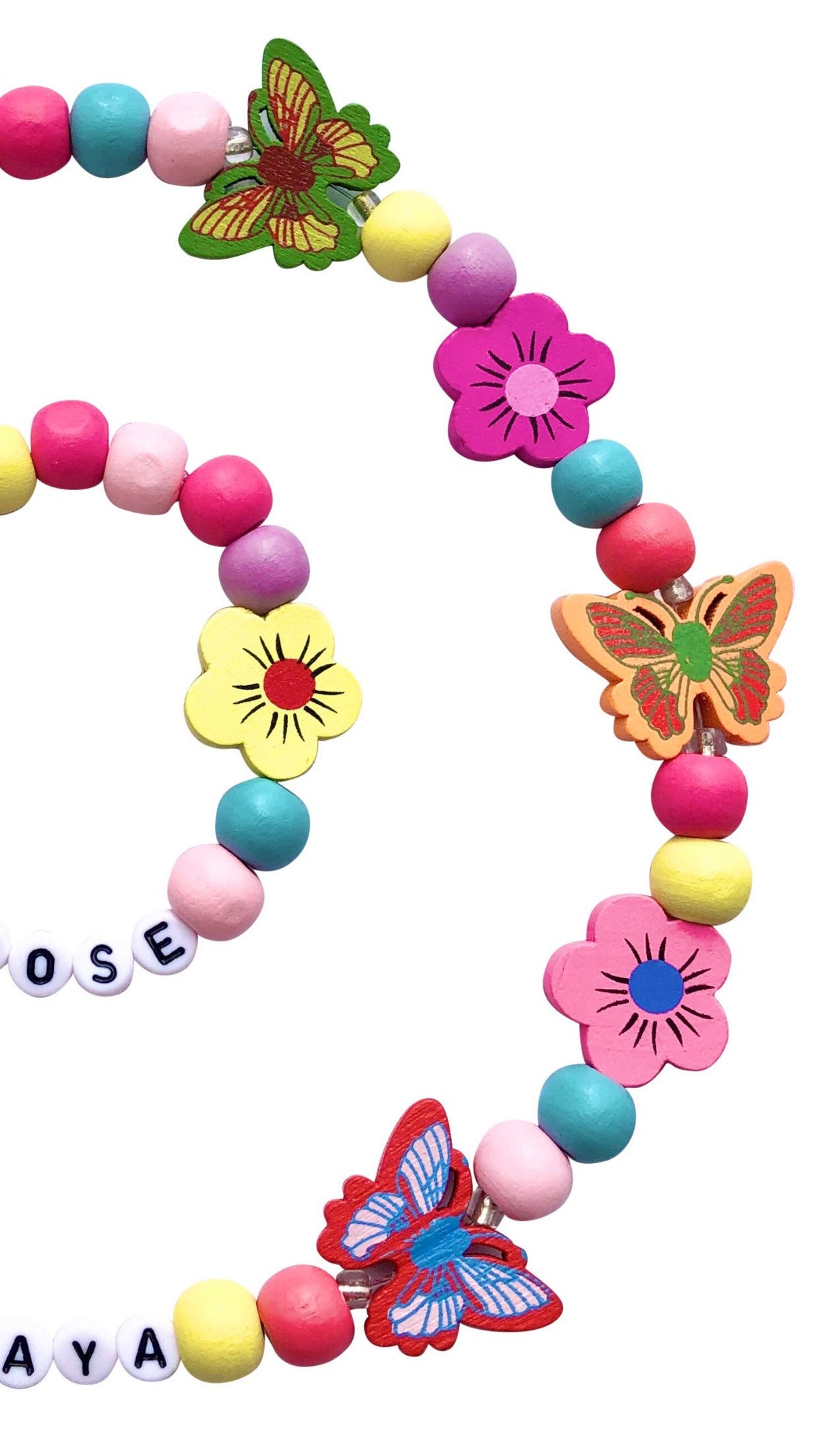 Personalized Girls Necklace & Bracelet Set | Flower Butterfly Girls Jewelry | Colorful Pastel Wooden Set | Toddler Gift | Birthday Present