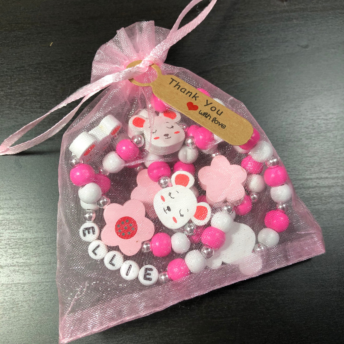 Personalized Mouse Necklace & Bracelet Set for Girls | Custom Name Jewelry | Wooden Bead Kids Jewelry | Flower Jewelry | Birthday Gift