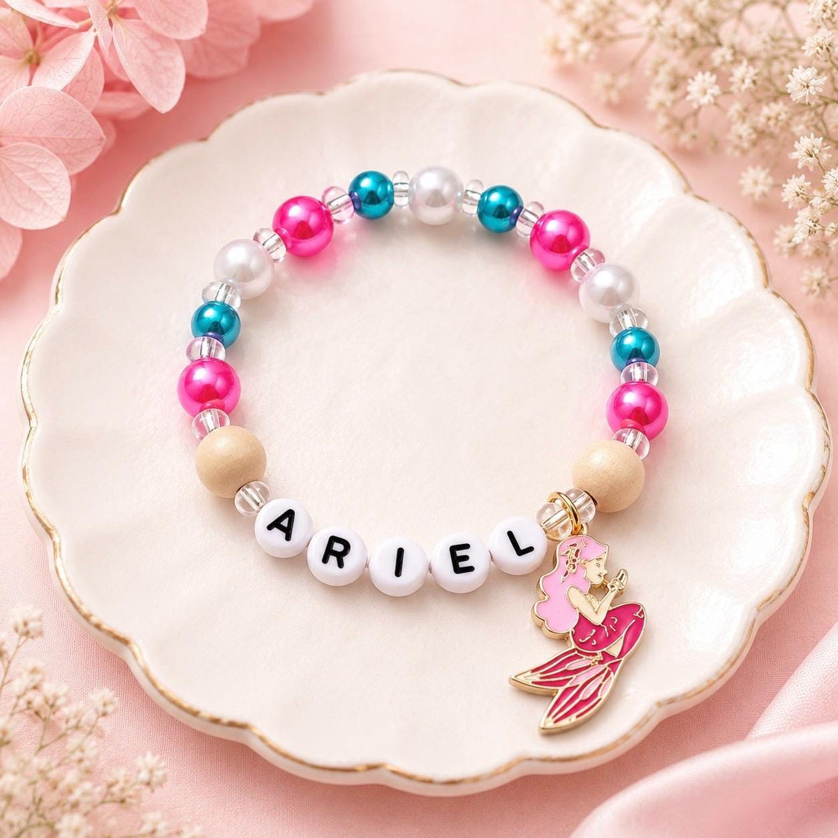 Personalized Mermaid Bracelet for Girls | Custom Name Bracelet | Little Girl Birthday Gift | Handmade Kids Jewelry | Princess Party Favor |