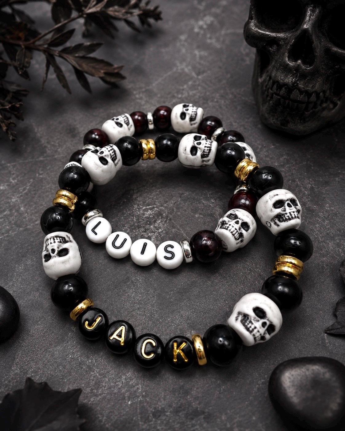 Custom Skull Bracelet for Boys | Personalized Name Bracelet | Gothic Halloween Jewelry for kids | Boys Bracelet | Masculine Boys Bracelet