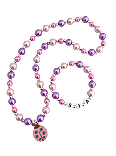 Handmade kids jewelry / Ladybug girls jewelry set / Pink purple pearl