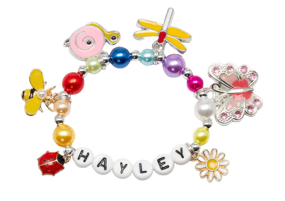 Butterfly charm bracelet for girls / In the garden rainbow pearl bracelet
