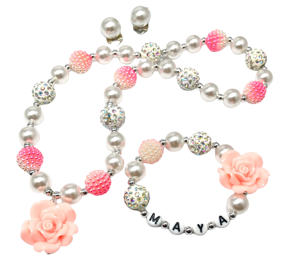 Flower girl jewelry set / Wedding set for little girls personalized pink white floral