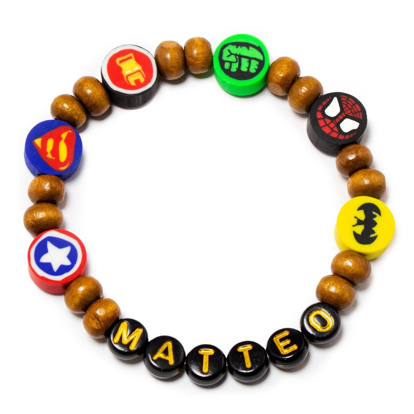 Superheroes boys jewelry / Black beads wood masculine bracelet