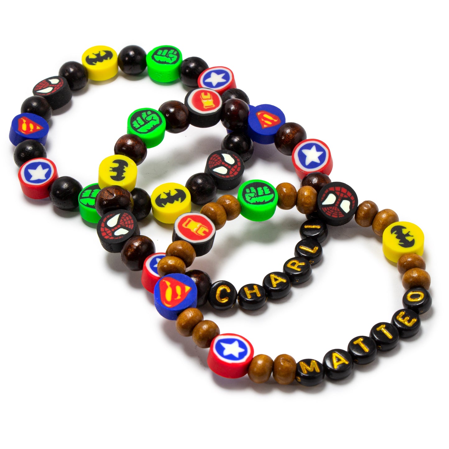 Superheroes boys jewelry / Black beads wood masculine bracelet
