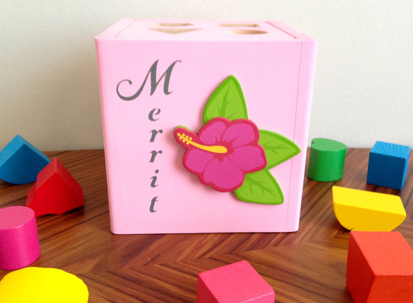 Custom shape sorting box / with flower / baby girl first birthday gift personalized