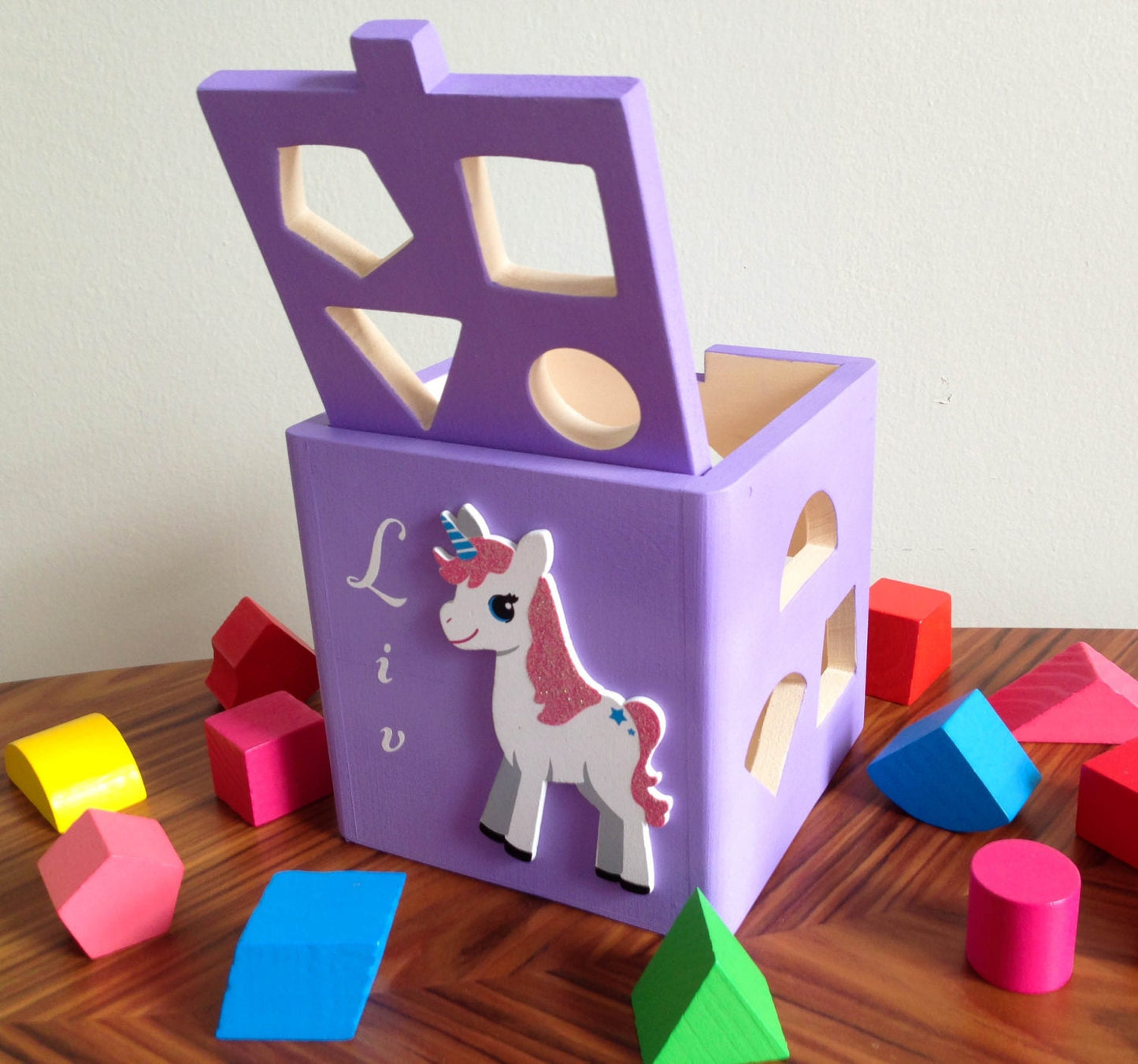 Unicorn baby toys custom pink shape sorter personalized