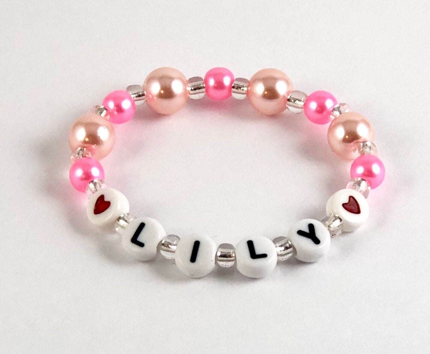 Valentines day gifts for kids/ pink pearl personalized bracelet /