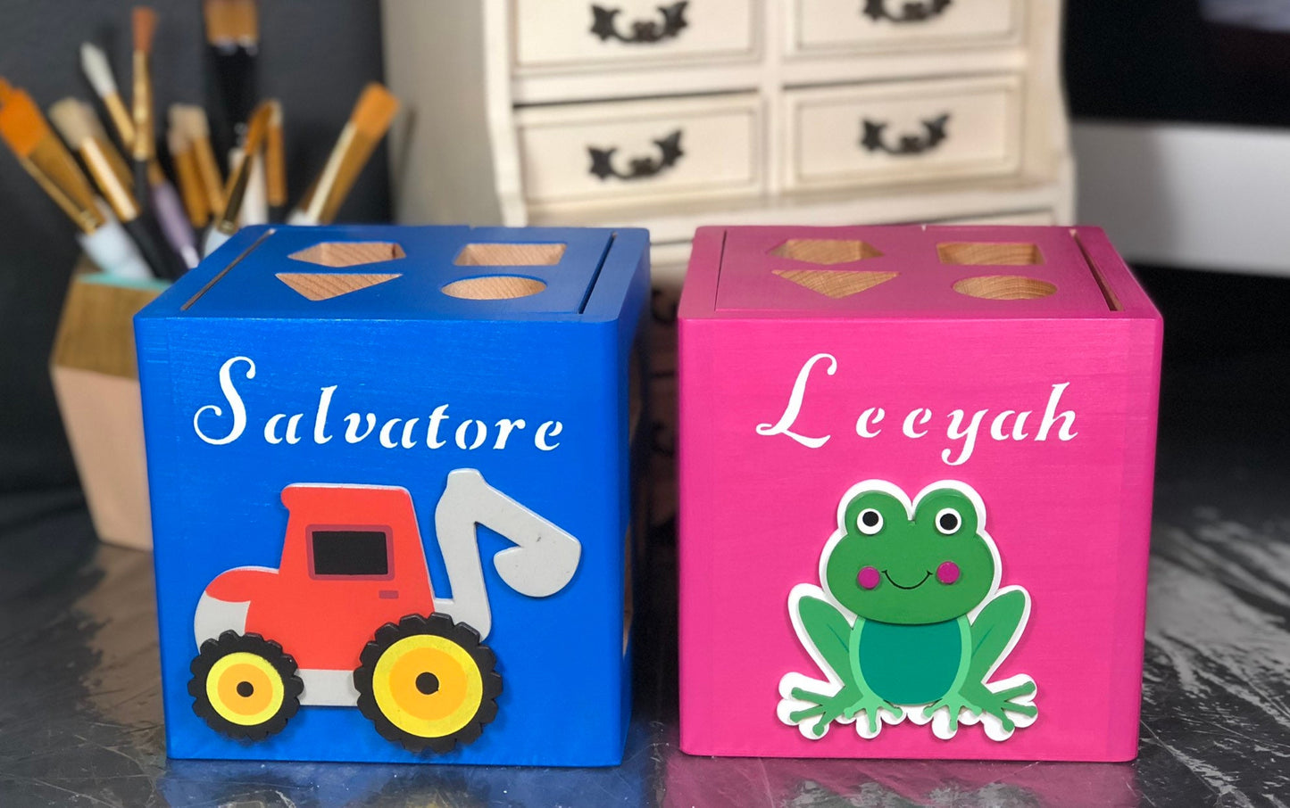 Sensory wooden toys / gift for boy / Backhoe shape sorter