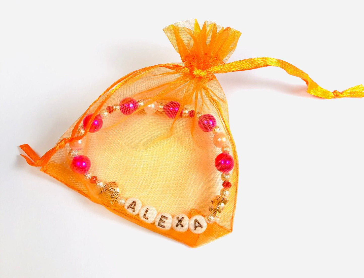 Girls Cat bracelet / Rainbow pearl bracelet