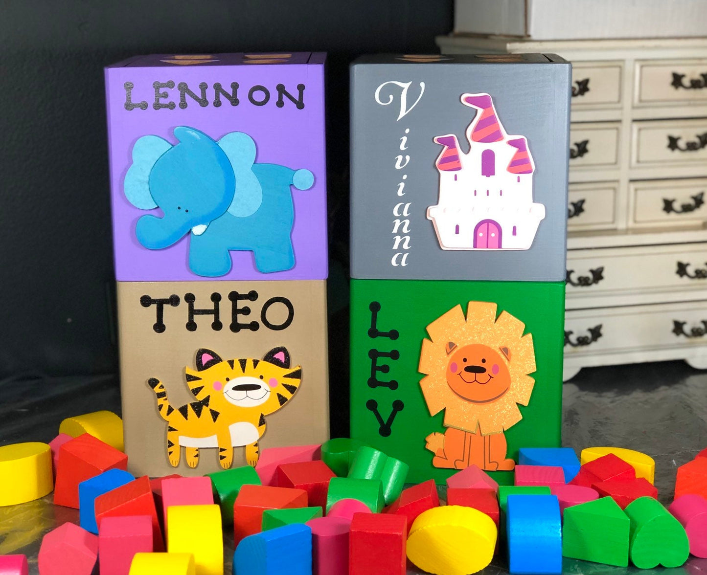 Handmade custom baby shape sorter tiger