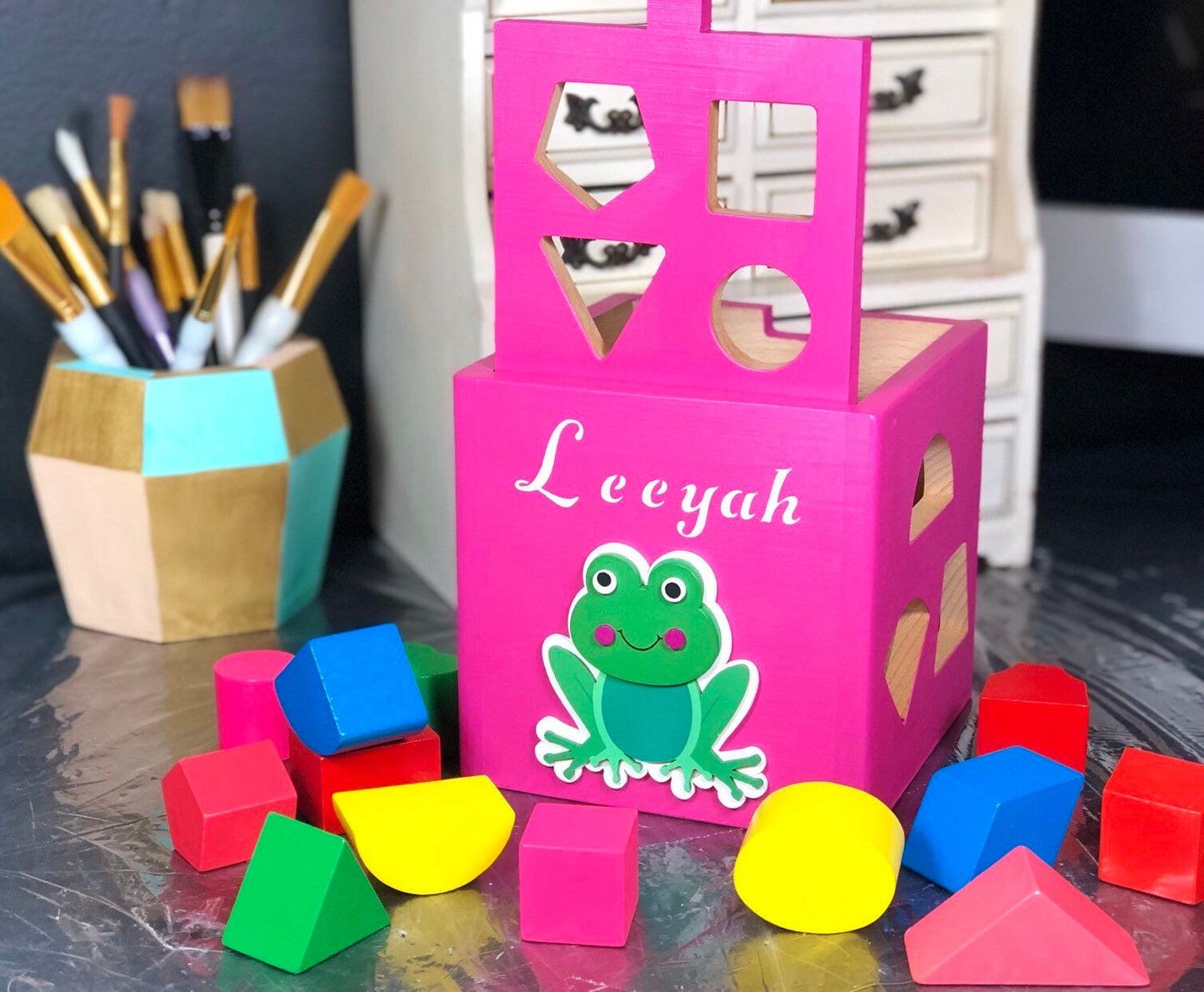 Handmade custom baby shape sorter tiger