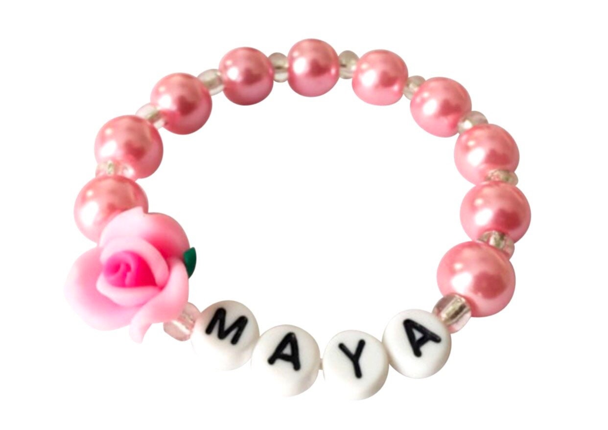 Flower girl pearl bracelet / Pink pearl personalized bracelet / Flower girl gift