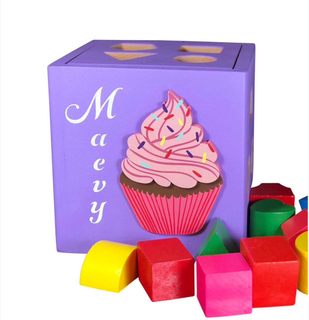 Fawn baby toys / pink shape sorting cube wooden toy