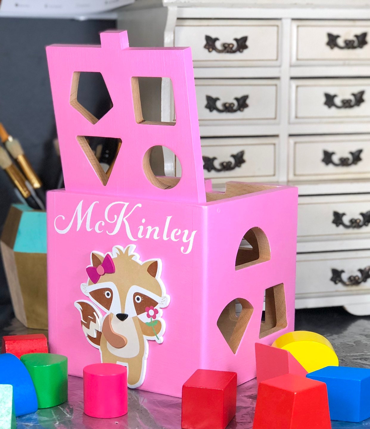 Handmade custom baby shape sorter tiger