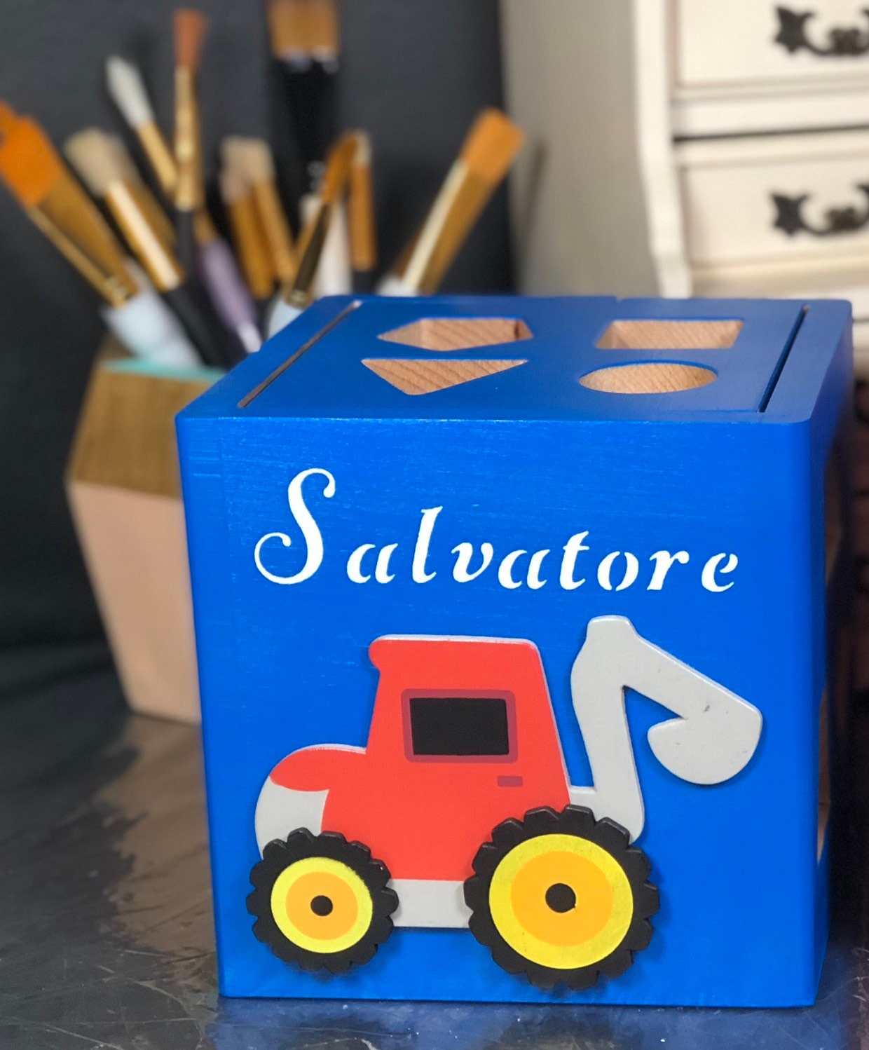 Handmade custom baby shape sorter tiger