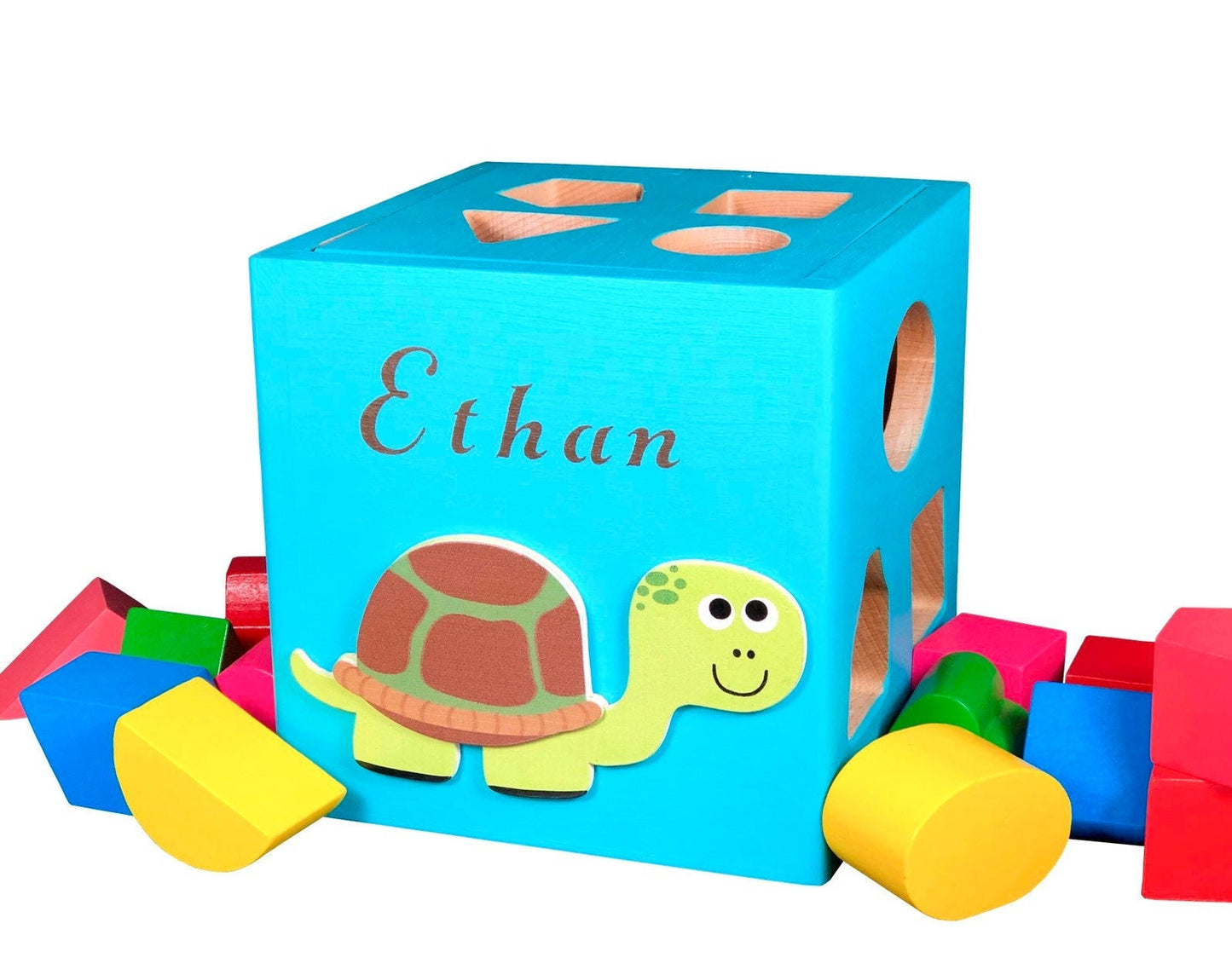 Personalized shape sorting cube / Turtle wood toy