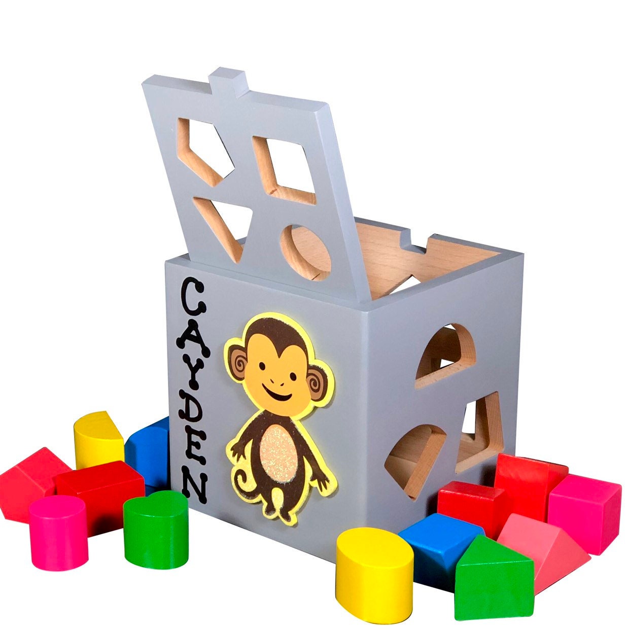 Pink shape sorting box / wooden baby toy ladybug / Montessori gift for one year old