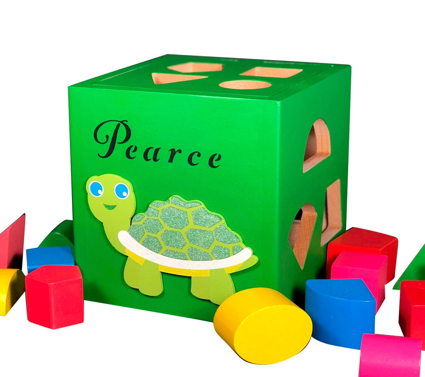 Pink shape sorting box / wooden baby toy ladybug / Montessori gift for one year old