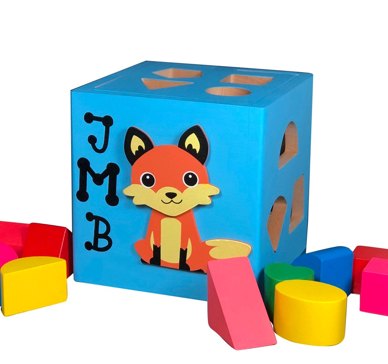 Pink shape sorting box / wooden baby toy ladybug / Montessori gift for one year old