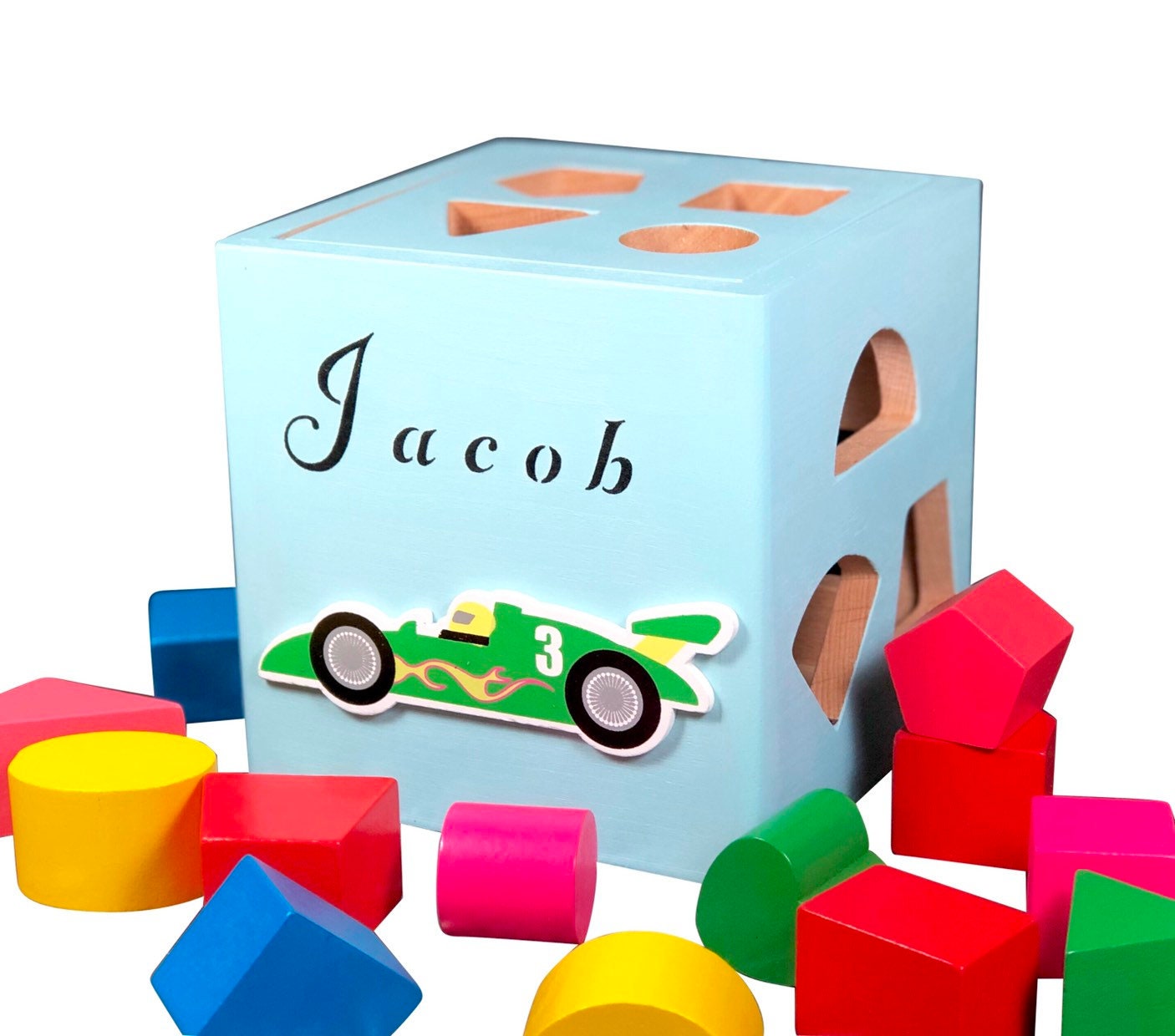Pink shape sorting box / wooden baby toy ladybug / Montessori gift for one year old