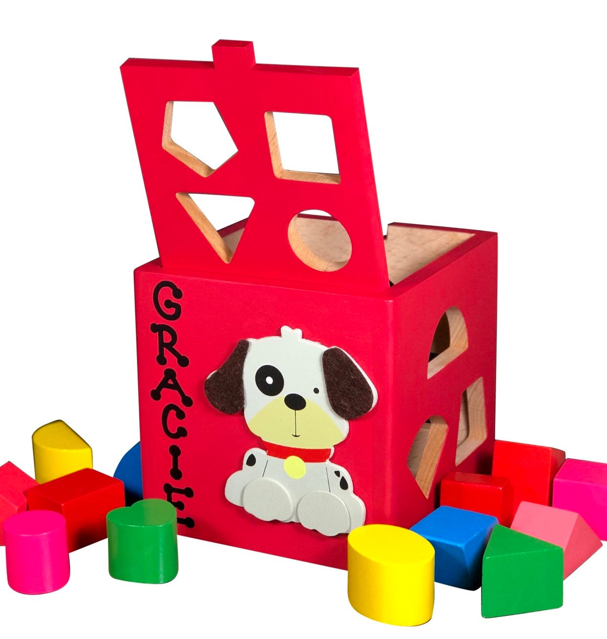 Pink shape sorting box / wooden baby toy ladybug / Montessori gift for one year old