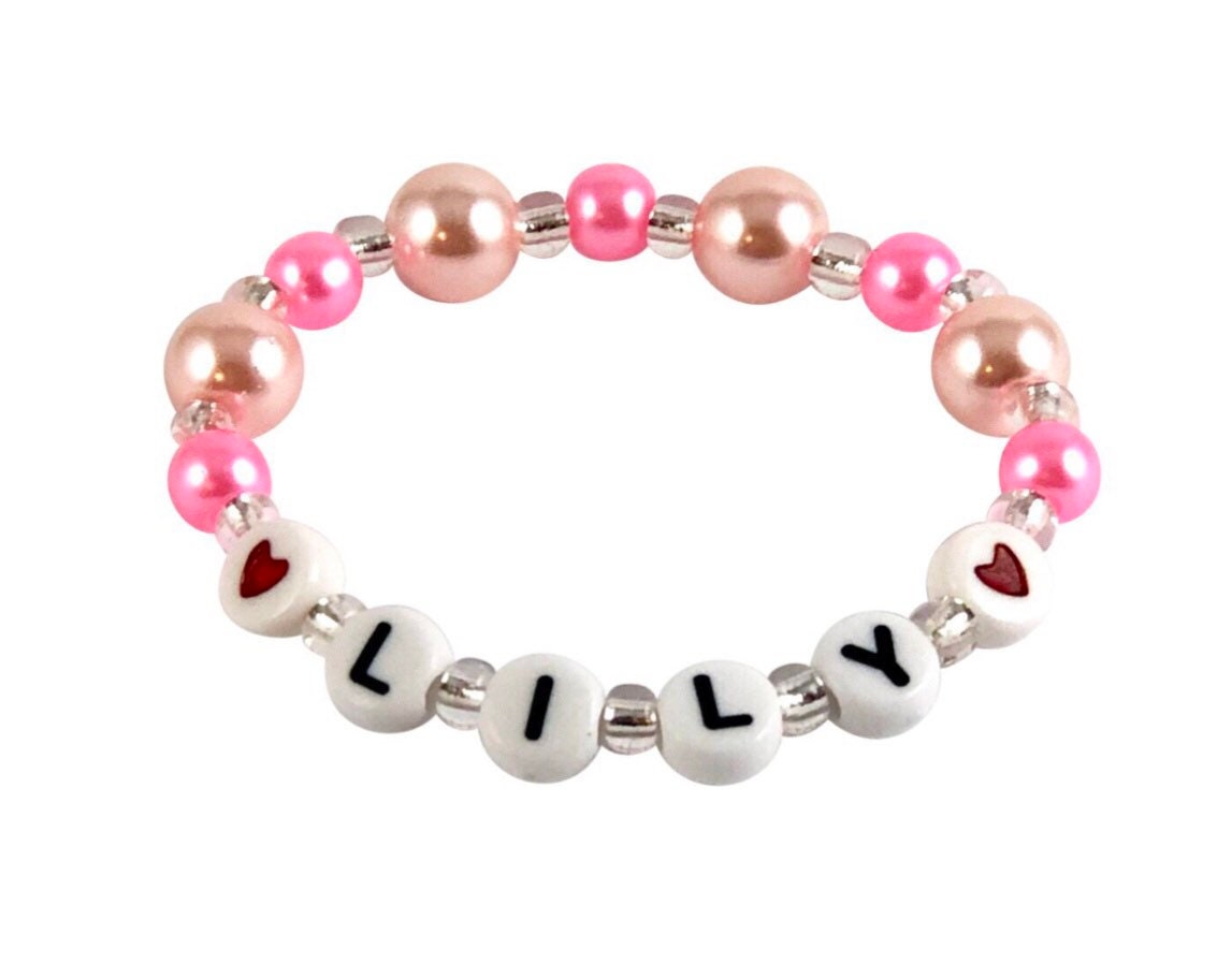 Valentines day gifts for kids/ pink pearl personalized bracelet /
