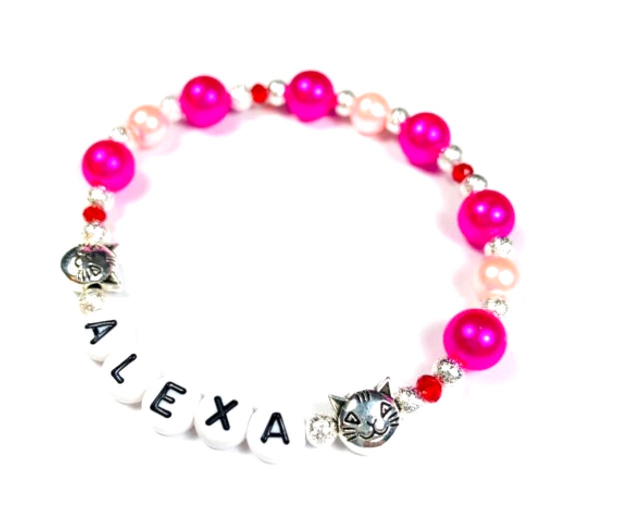 Girls Cat bracelet / Rainbow pearl bracelet
