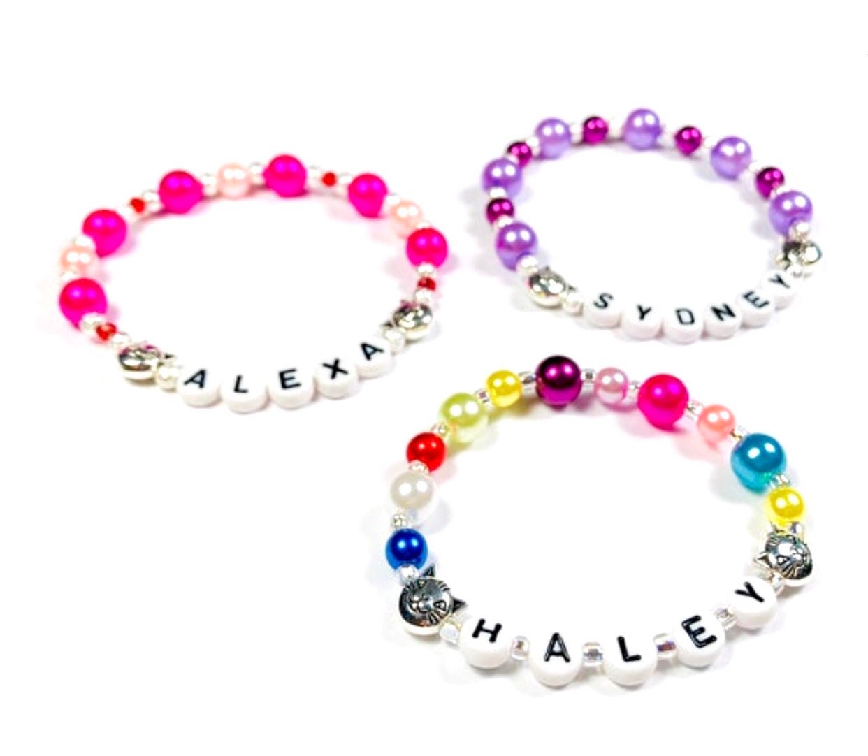 Girls Cat bracelet / Rainbow pearl bracelet