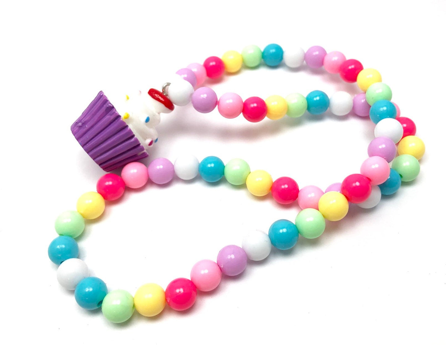 Cupcake necklace / toddler girl birthday gift/ pastel beaded necklace