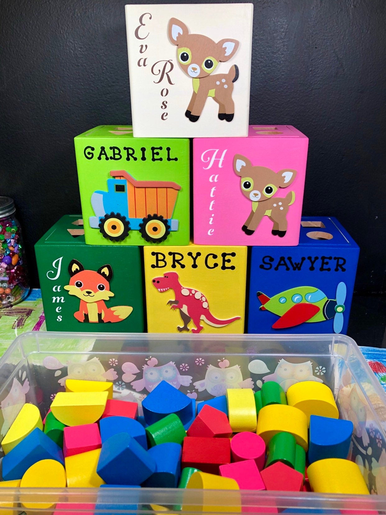 Sensory wooden toys / gift for boy / Backhoe shape sorter