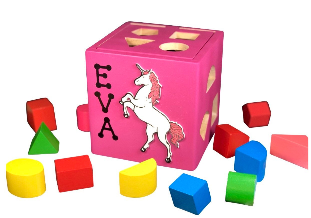 Unicorn baby toys custom pink shape sorter personalized