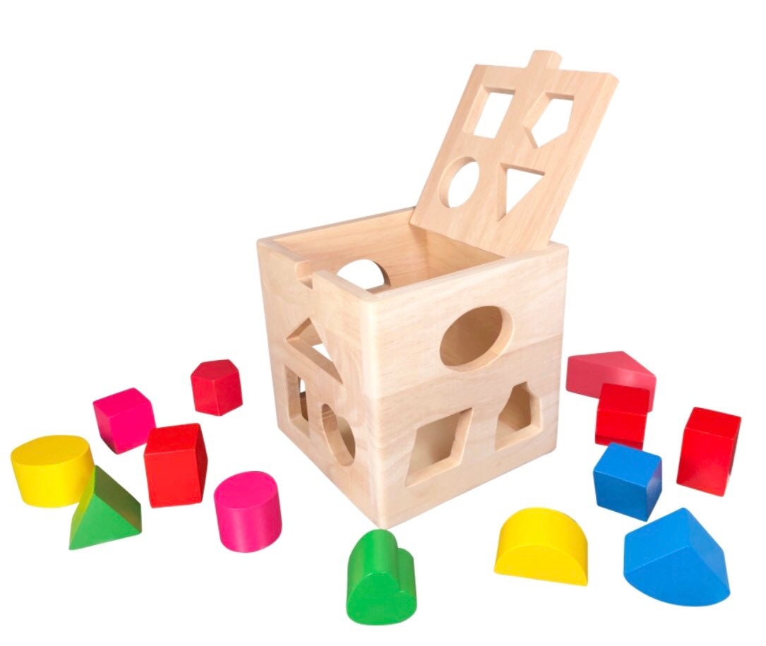 Natural wood baby toys plain shape sorter