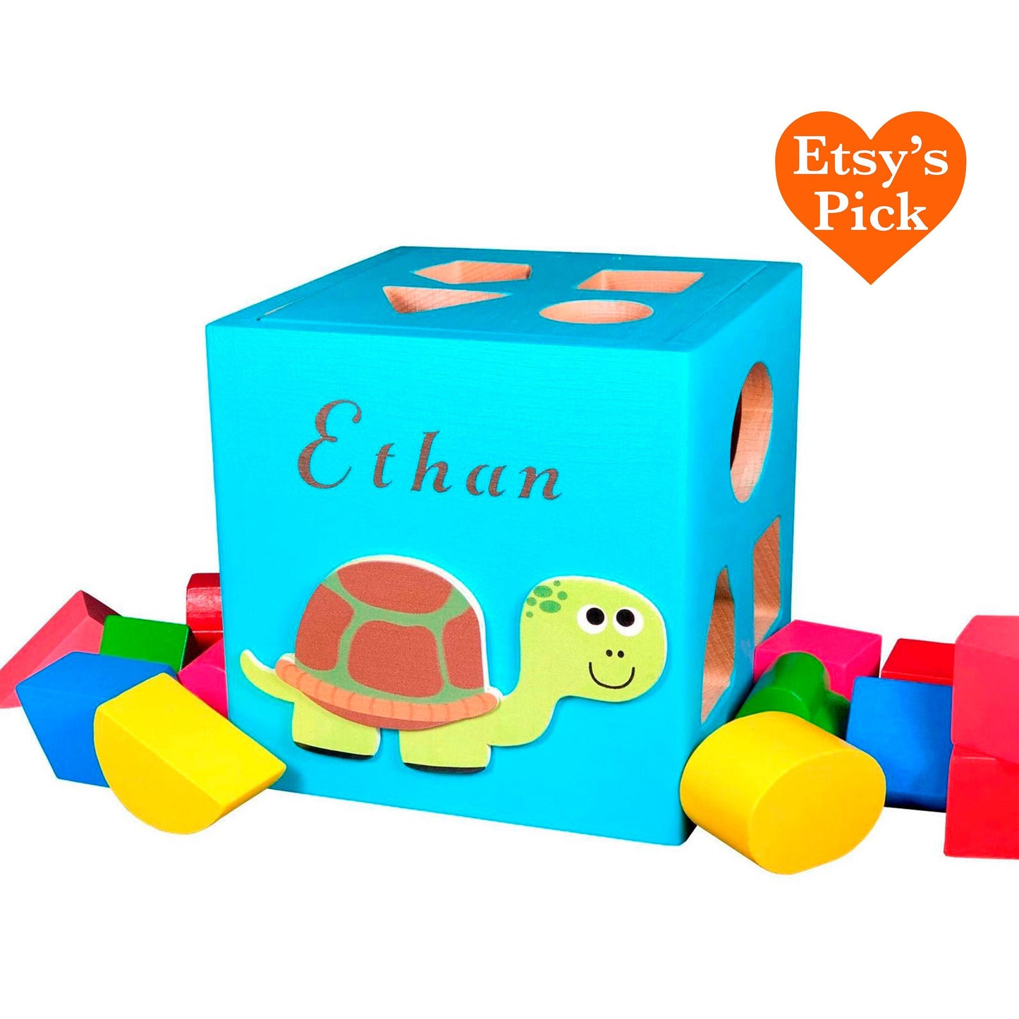Personalized shape sorting cube / Turtle wood toy