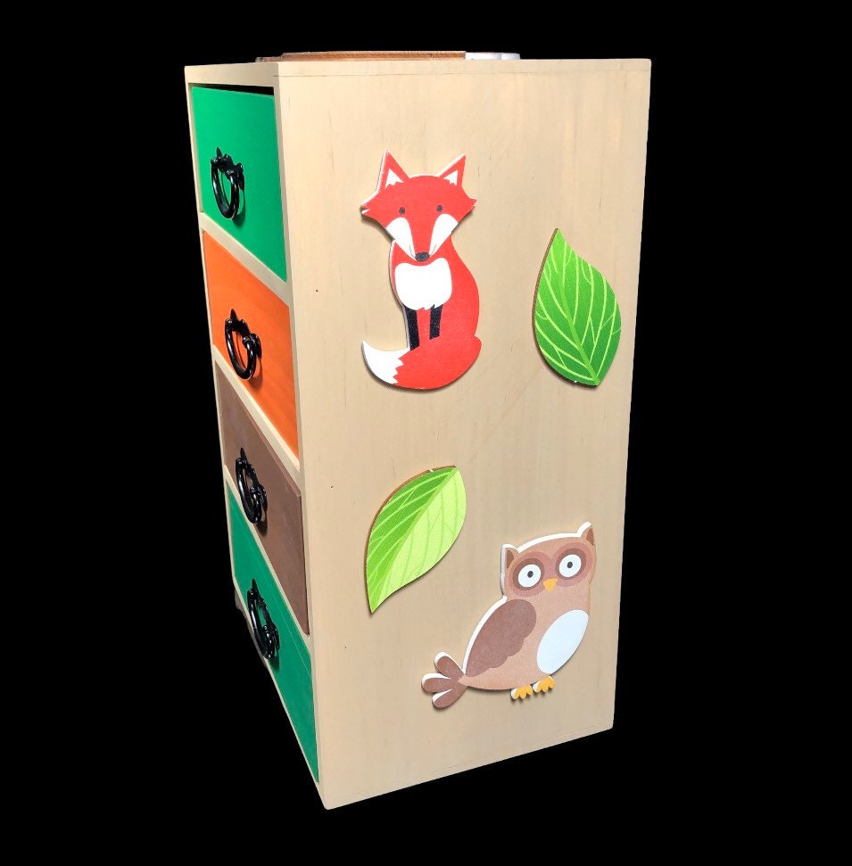 Custom personalized storage box for kids wood forest animals