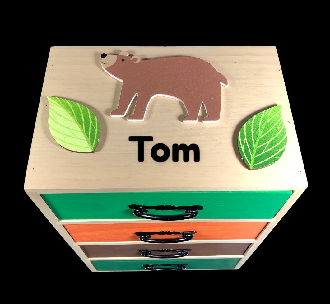 Custom personalized storage box for kids wood forest animals