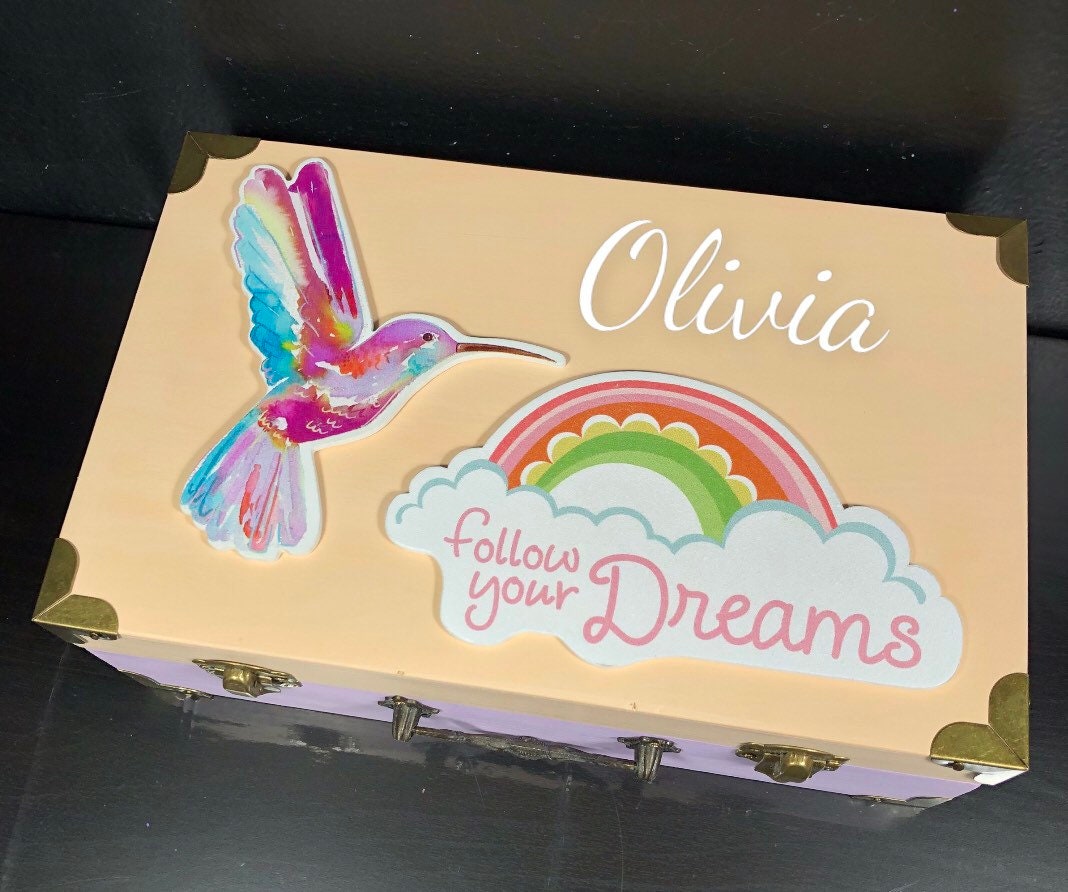Time capsule for baby girl / pastel color wooden box with a lid / memory keepsake box / gift for 1 2 3 4 5 6 7 8 year old