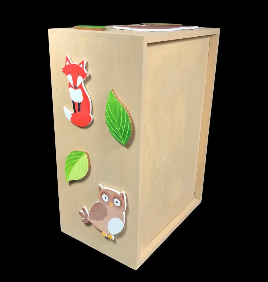 Custom personalized storage box for kids wood forest animals
