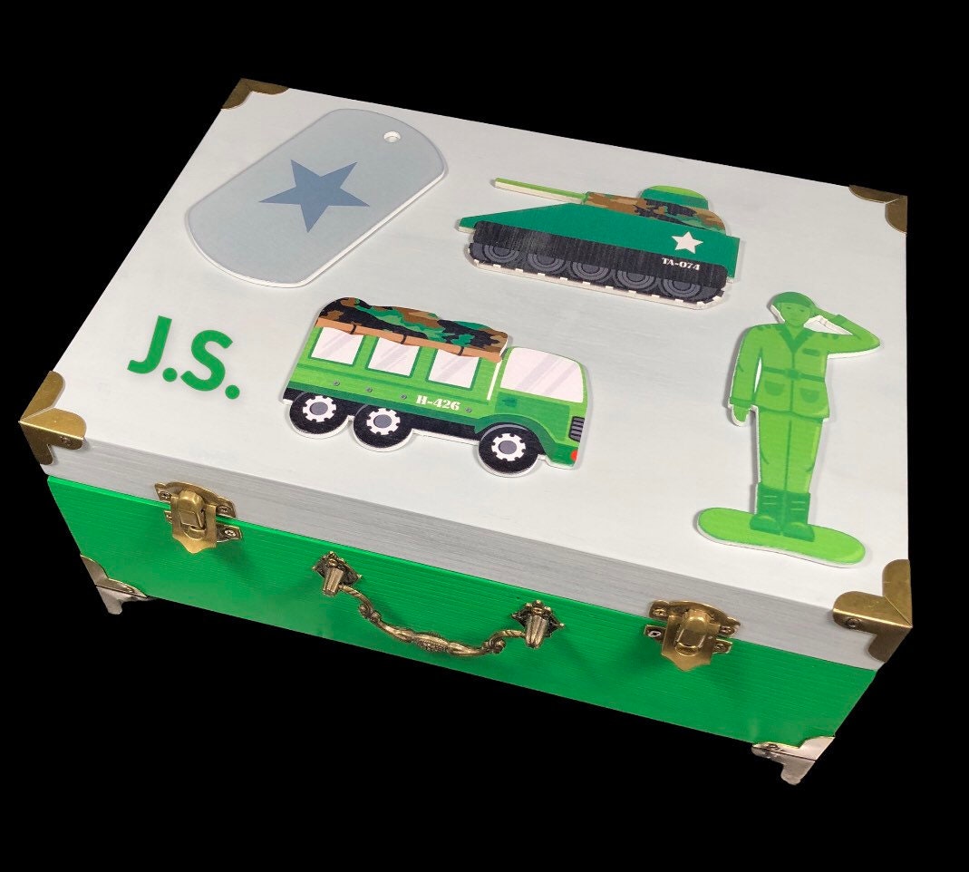 Boys military theme keepsake box / personalized kids boxes