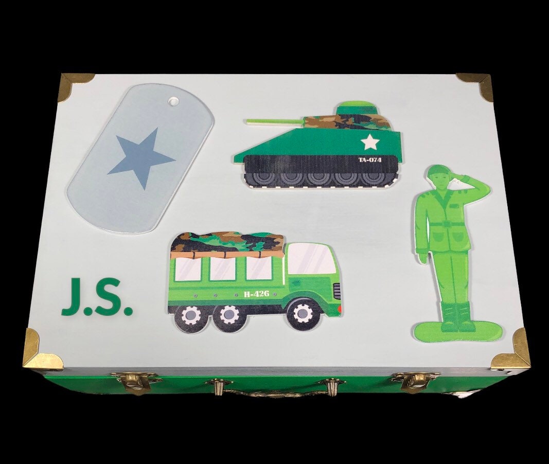 Boys military theme keepsake box / personalized kids boxes