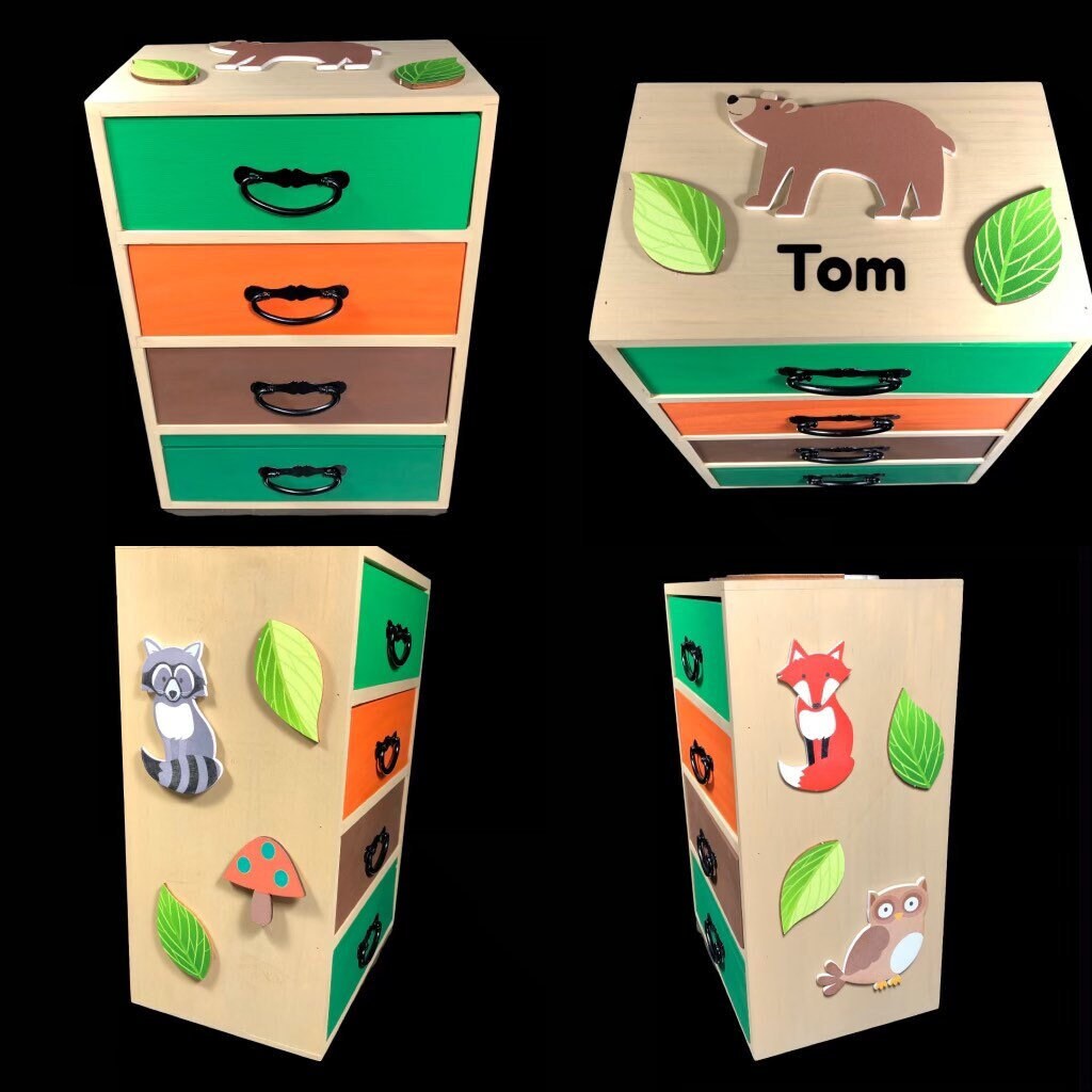 Custom personalized storage box for kids wood forest animals