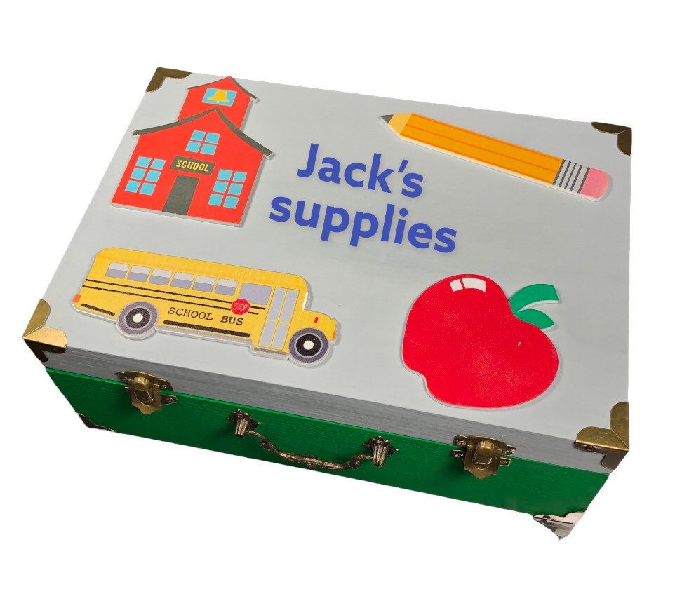 School supplies organizer / homeschooling organization ideas / kids custom wooden box
