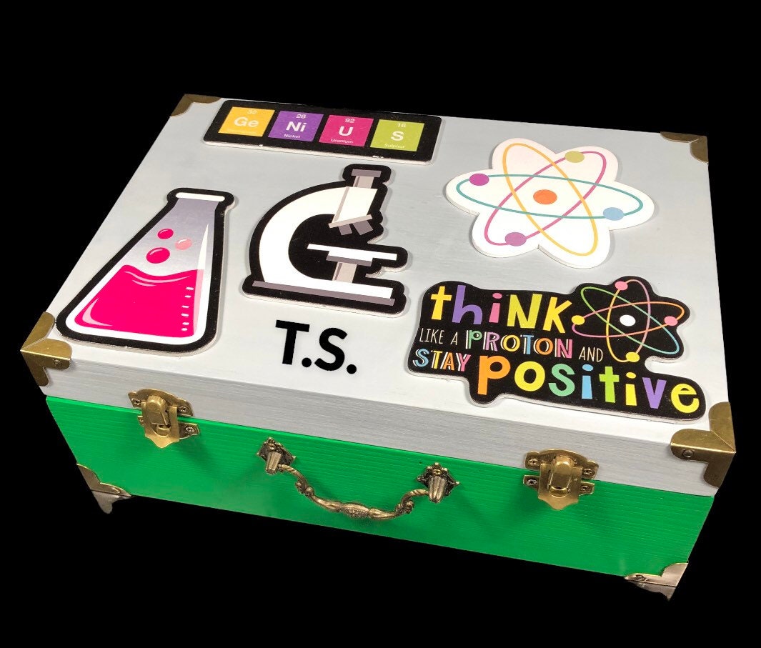 Scientist kid gift idea / little scientist gift / wooden box for boy personalized /green gray hinged painted box