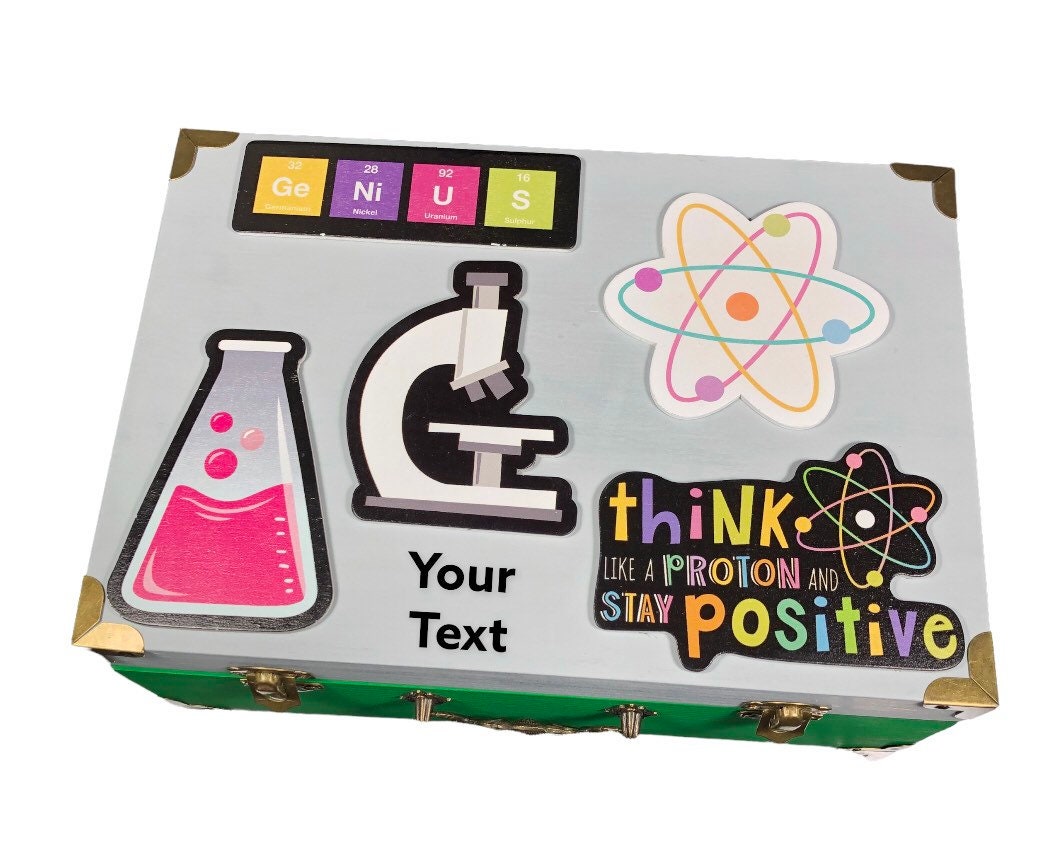 Scientist kid gift idea / little scientist gift / wooden box for boy personalized /green gray hinged painted box