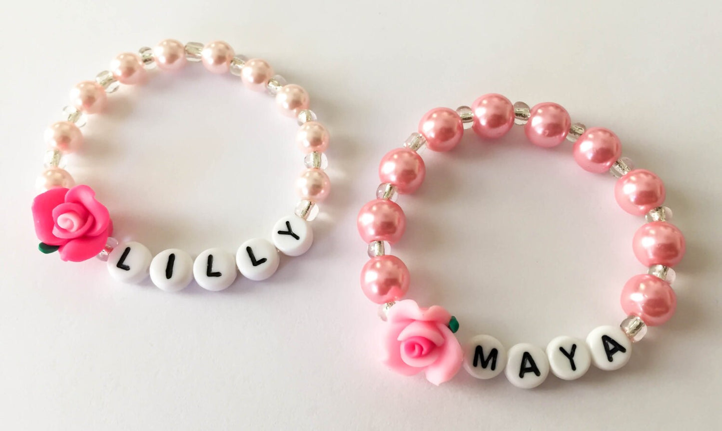 Flower girl pearl bracelet / Pink pearl personalized bracelet / Flower girl gift