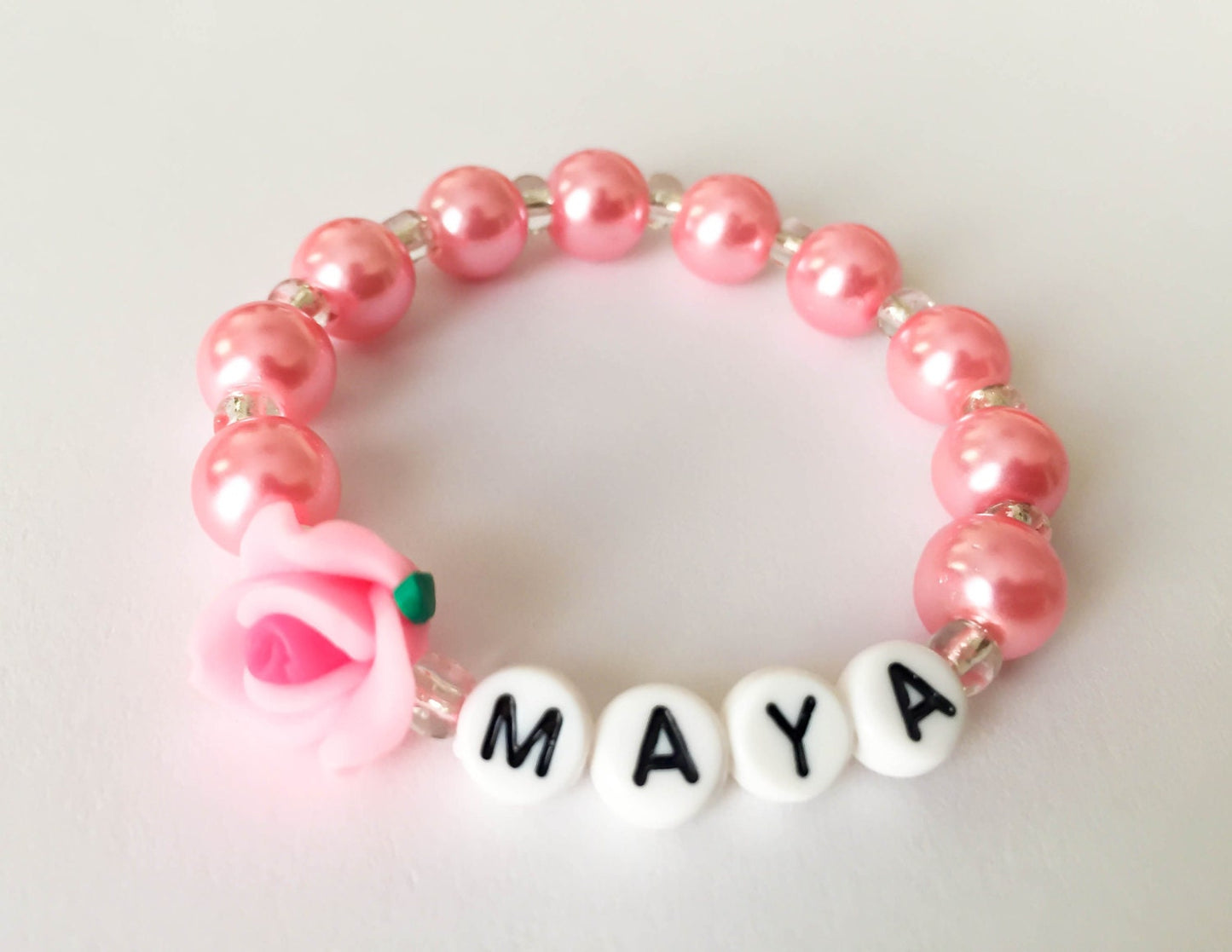 Flower girl pearl bracelet / Pink pearl personalized bracelet / Flower girl gift