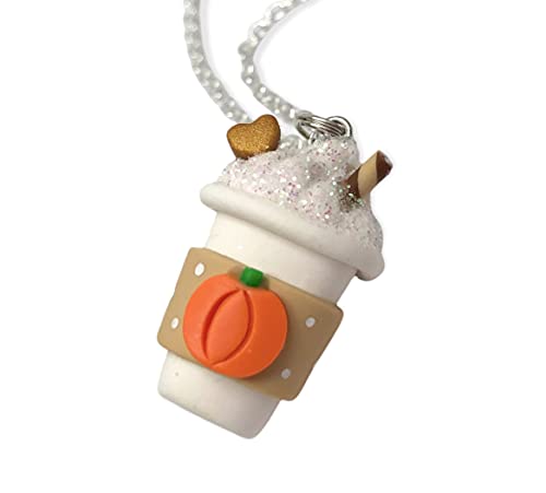 Fall necklace for women sterling silver polymer clay Pumpkin latte