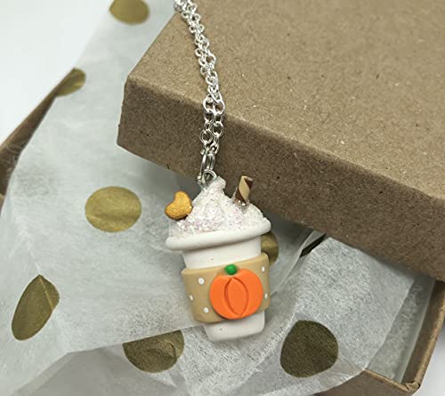 Fall necklace for women sterling silver polymer clay Pumpkin latte