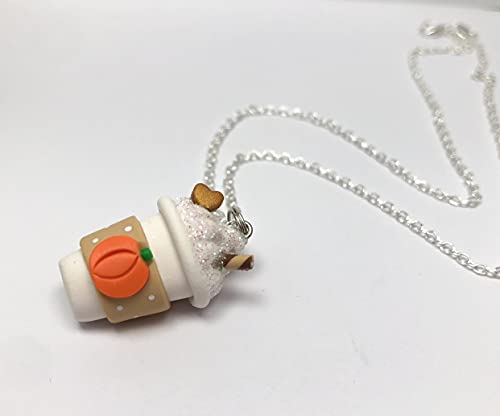 Fall necklace for women sterling silver polymer clay Pumpkin latte