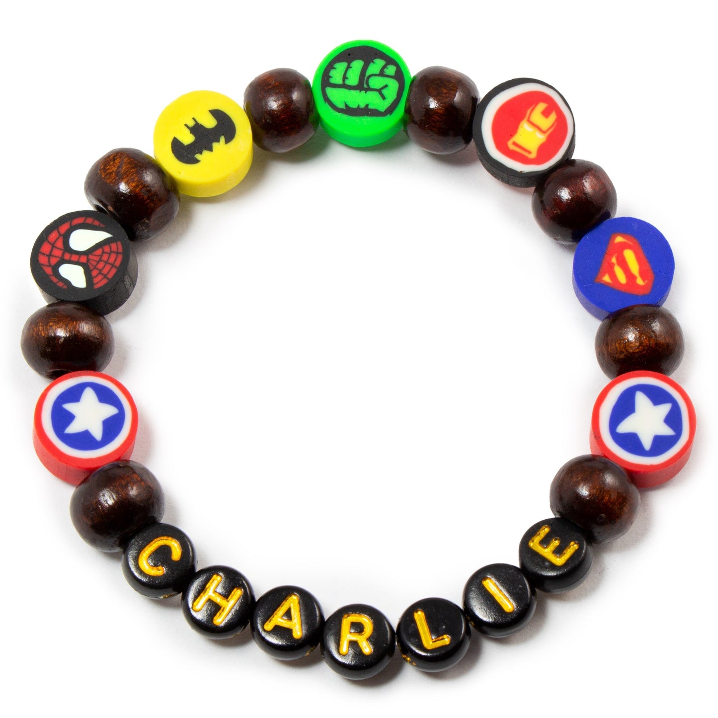 Superheroes boys jewelry / Black beads wood masculine bracelet